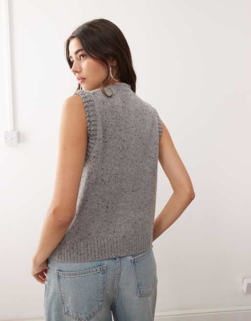 Weekday knitted vest with high v neck in grey melange ASOS