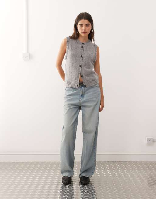 Weekday knitted vest with high v neck in grey melange, 3 of 4