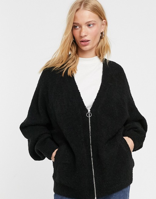 Weekday knitted zipped cardigan in black