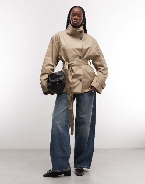 Weekday korte trenchcoat met opstaande boord in beige exclusief voor ASOS - view 1