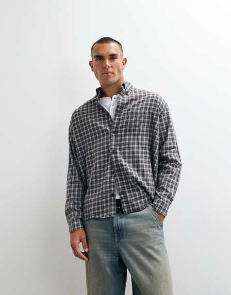 Weekday koszula flanelowa z długim rękawem w szarą kratę - view 1