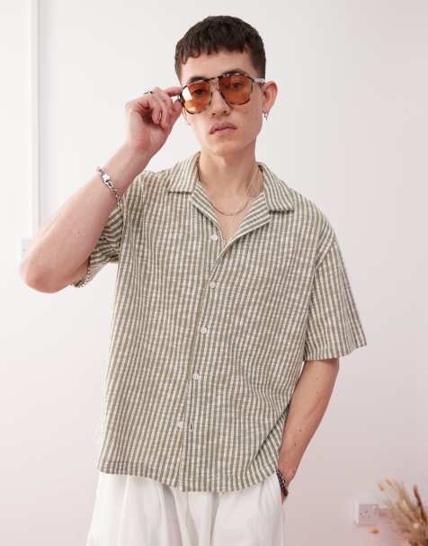 Weekday resort shirt in khaki and off-white stripe