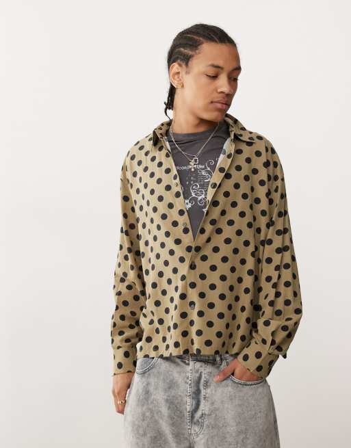Weekday – Koszula oversize z długimi rękawami w kolorze khaki ze wzorem w czarne groszki
