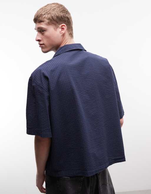 Weekday – Koszula oversize z krótkimi rękawami w granatowo-niebieską kratę, 3 z 5
