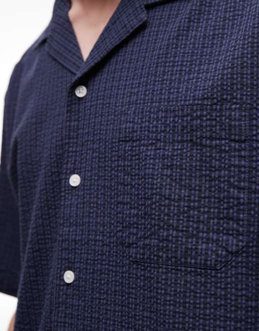Weekday – Koszula oversize z krótkimi rękawami w granatowo-niebieską kratę, 5 z 5