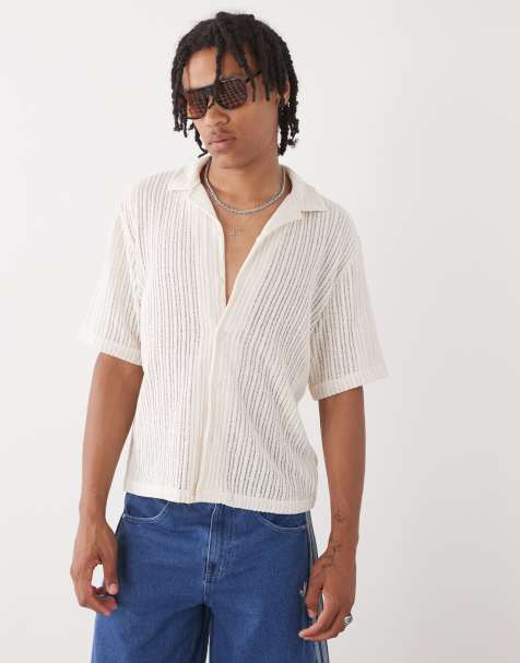 Weekday open knit beach resort shirt in off-white