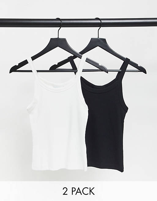 Weekday Kristy cotton 2 pack cami tank tops in black and white