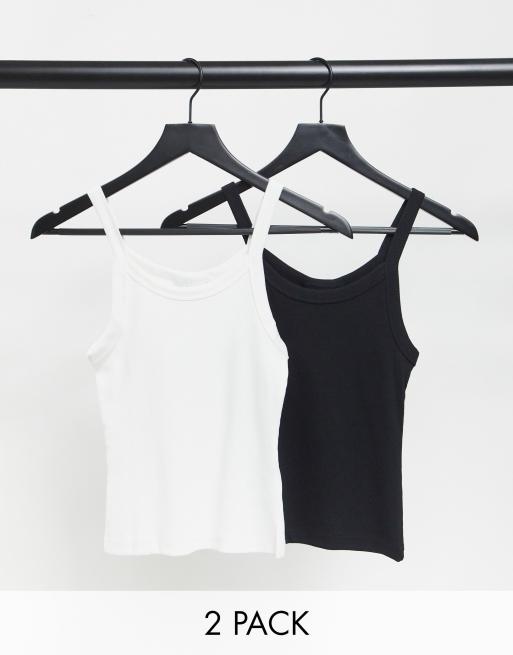 Weekday Kristy cotton 2 pack cami tank tops in black and white - MULTI