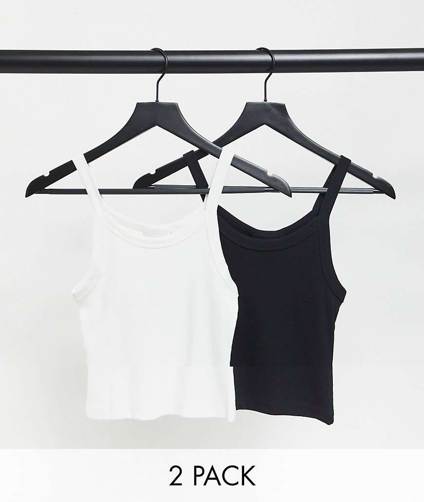 Weekday Kristy organic cotton 2 pack cami tanks in black and white-Multi