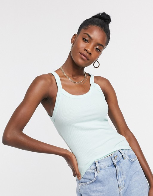 Weekday Kristy organic cotton ribbed singlet in sea green