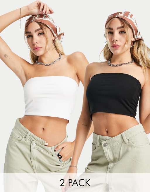 Weekday - Kristy - Pakke med 2 par cami-toppe i sort og hvid - MULTI