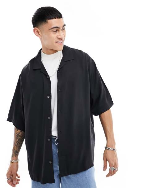 Weekday – Kurzärmliges Oversize-Freizeithemd in Schwarz - view 1