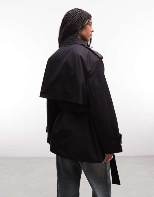 Weekday – Kurzer Oversize-Trenchcoat in Schwarz mit Trichterkragen, 4 von 4