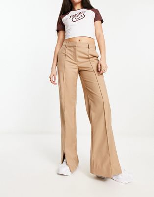 Weekday Kylie flared trousers in beige - ASOS Price Checker