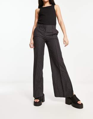 Kylie flared pants in dark gray pinstripe