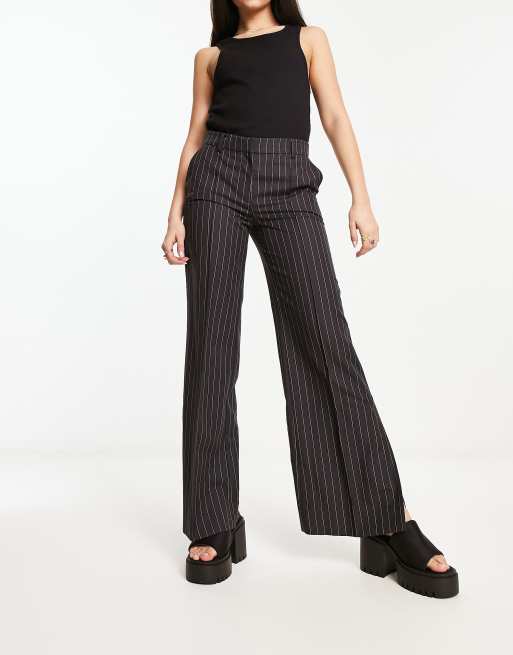 Weekday Kylie flared pants in dark grey pinstripe | ASOS