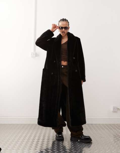 Weekday Kyou oversized faux fur coat in dark brown - view 1