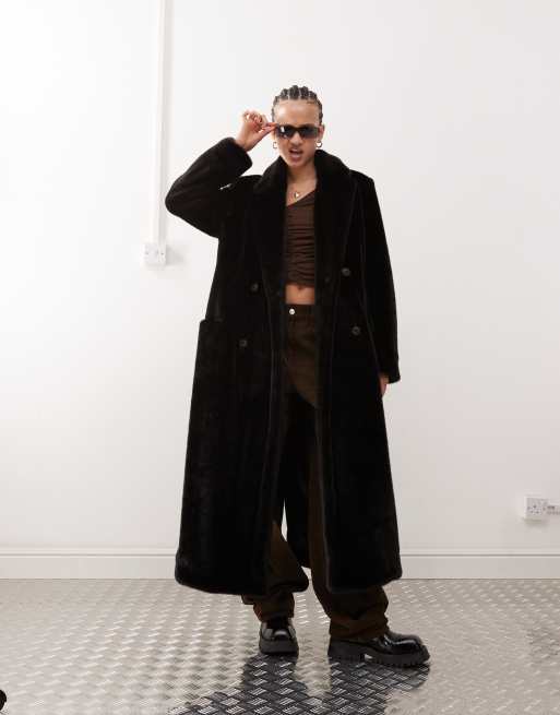 Weekday Kyou oversized faux fur coat in dark brown
