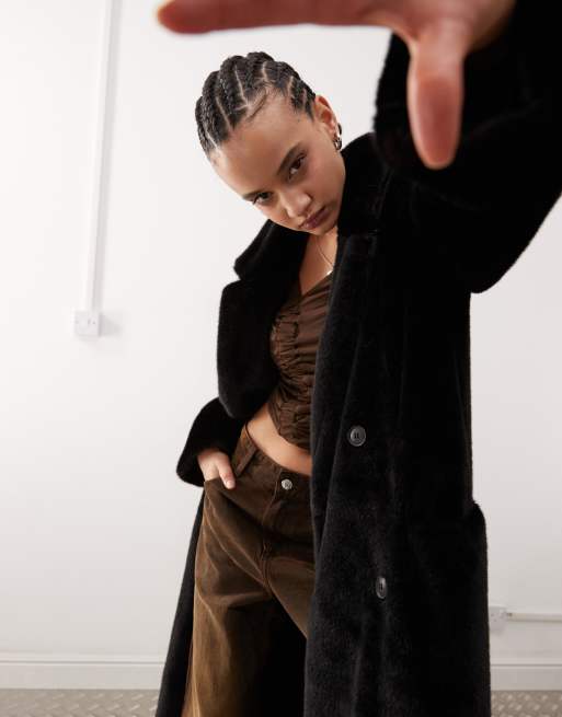 Weekday Kyou oversized faux fur coat in dark brown