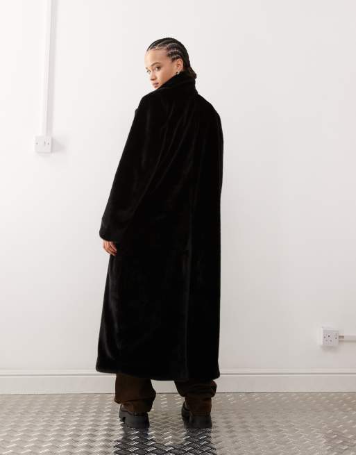 Weekday Kyou oversized faux fur coat in dark brown