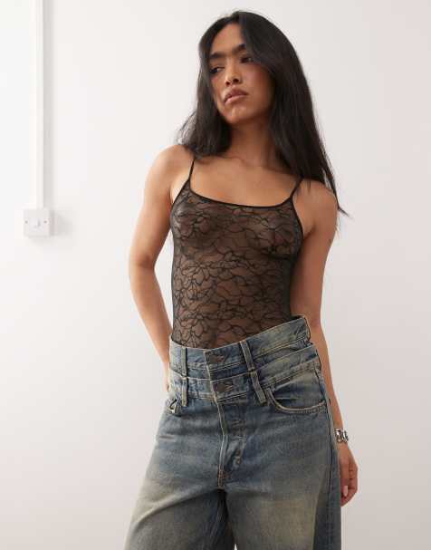 Weekday lace thong bodysuit in black - view 1