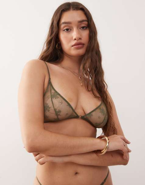 Weekday lace triangle bra in khaki - view 1