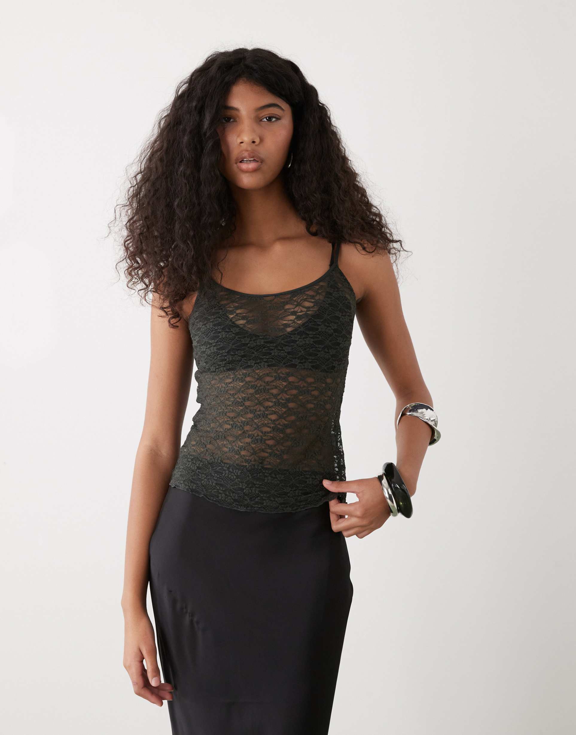 weekday lace triangle tank top in gray