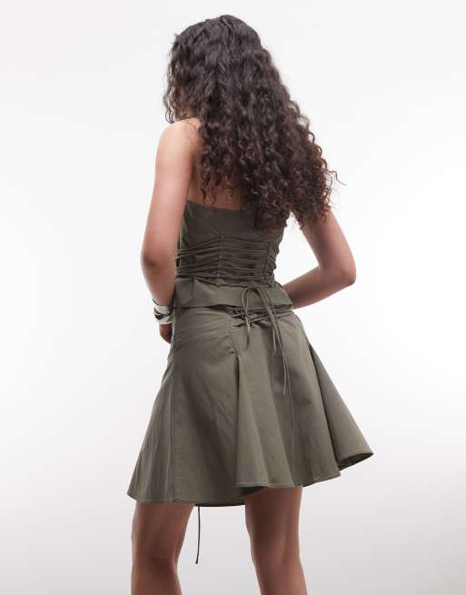 Weekday lace up mini skirt co-ord in khaki, 4 of 5