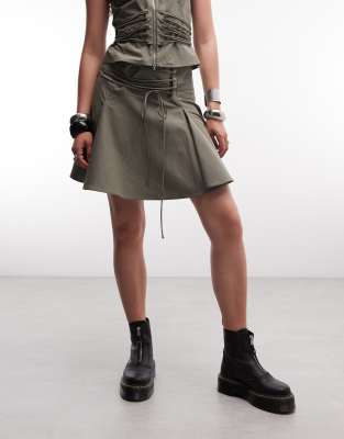 Weekday Lace Up Mini Skirt In Gray