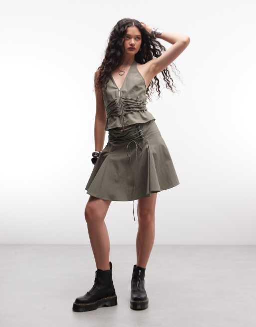 Weekday lace up mini skirt in khaki (part of a set), 2 of 5