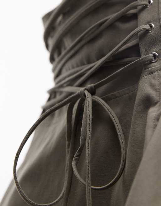 Weekday lace up mini skirt in khaki (part of a set), 5 of 5