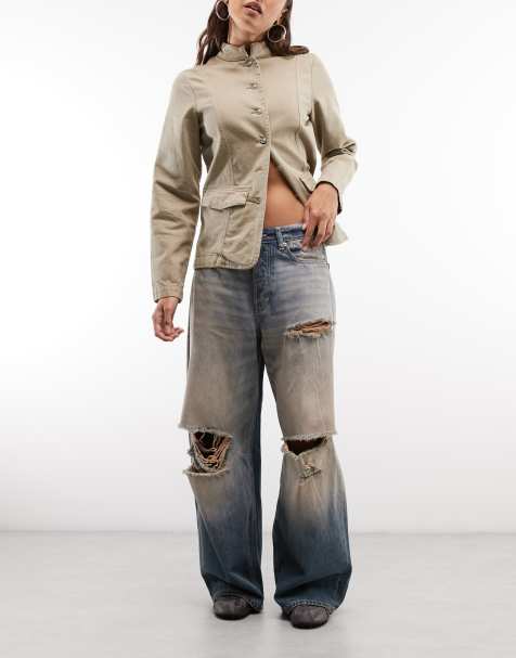 Weekday lågt skurna baggy jeans med vida ben och slitna detaljer i blått med rosa ton - view 1