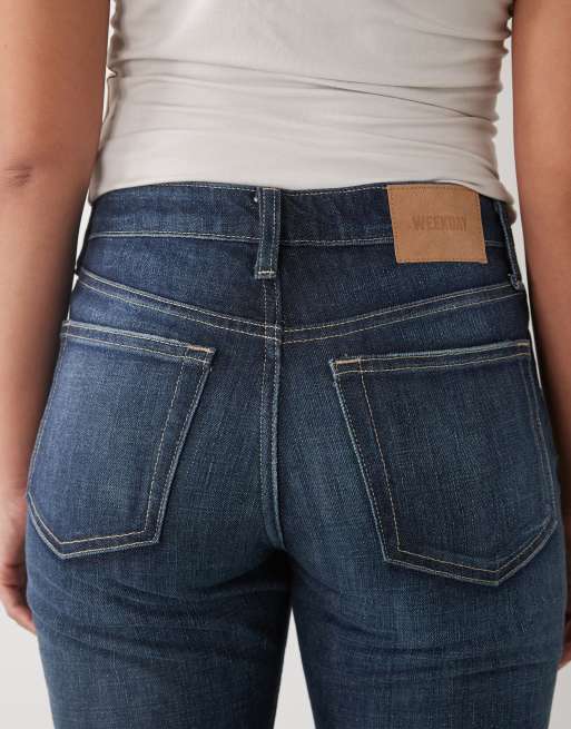 Weekday - Laika - Jean droit à taille mi-haute - Bleu foncé délavé, 5 de 5