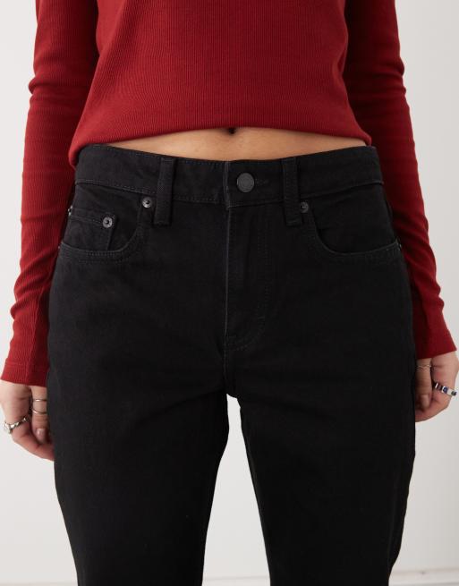 Weekday Laika mid waist straight leg jeans in black rinse wash, 4 of 5