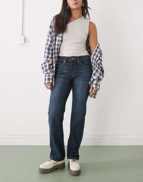 Weekday Laika mid waist straight leg jeans in dark blue wash - view 1