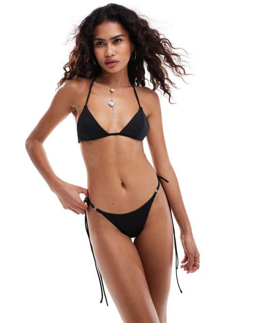 Weekday Lake Seitlich geschnurte Bikinihose in schwarzer Neoprenoptik ASOS