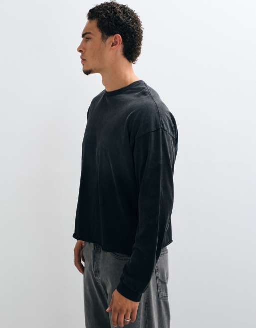 Weekday Langarm-T-Shirt in Schwarz im Acid-Wash-Look, 4 von 5