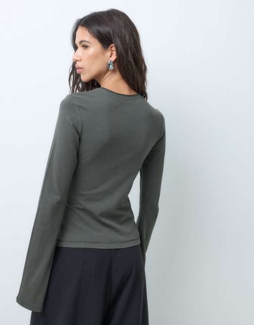 Weekday långärmad topp i mörk khaki, 4 av 5