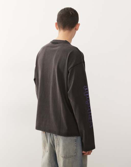 Weekday – Langärmliges, kastiges Oversize-Oberteil in Schwarz mit Grafikprint, 3 von 5