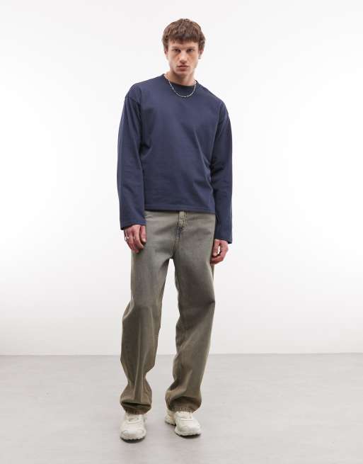 Weekday – Langärmliges Shirt in Marineblau mit lockerem, kastigem Schnitt, 3 von 5