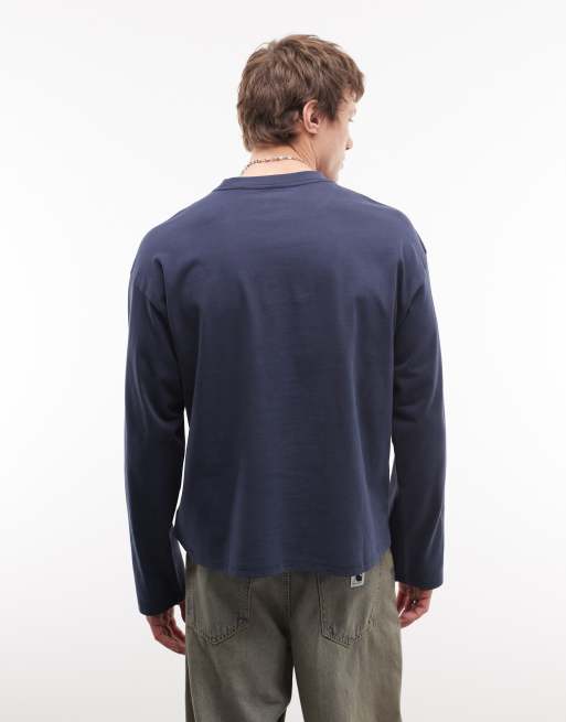 Weekday – Langärmliges Shirt in Marineblau mit lockerem, kastigem Schnitt, 4 von 5