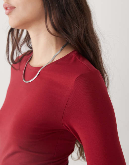 Weekday – Langärmliges Slim Fit Shirt in Weinrot, 3 von 4
