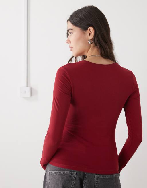 Weekday – Langärmliges Slim Fit Shirt in Weinrot, 4 von 4