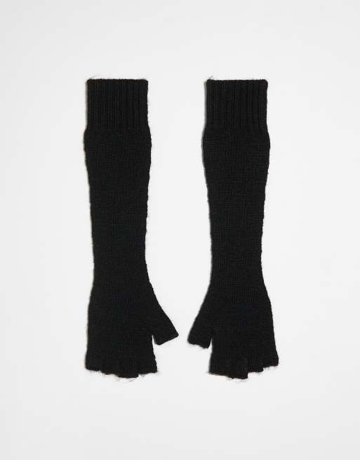 Weekday – Lange, fingerlose Strickhandschuhe in Schwarz