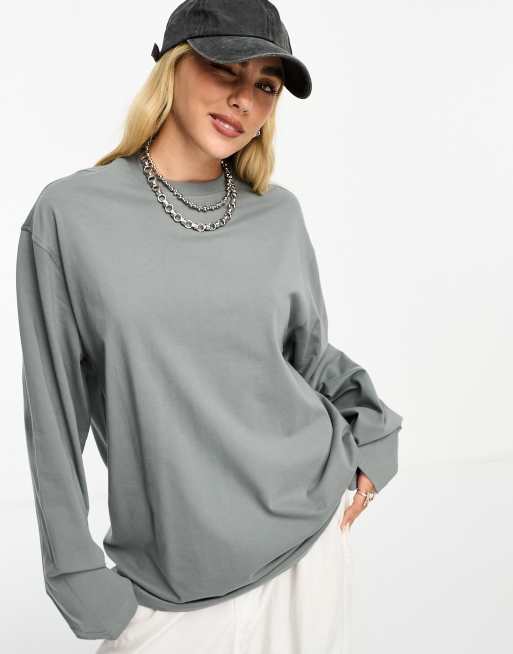 Weekday - Langærmet oversized top i grå