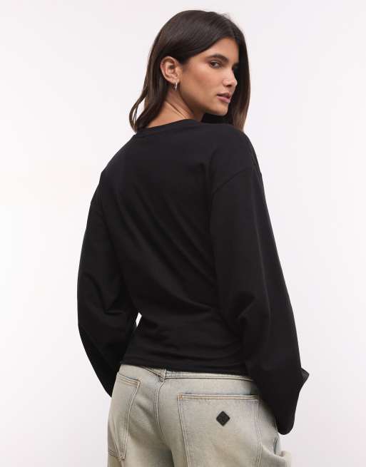Weekday - Langærmet sort T-shirt med indsyet talje, 2 af 4