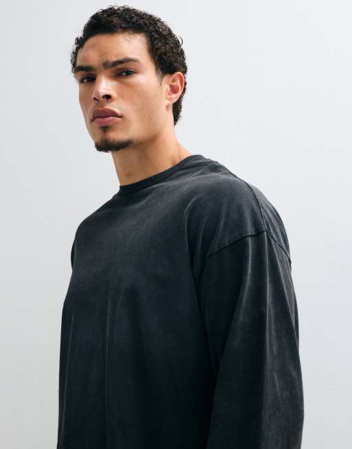 Weekday langærmet T-shirt i sort syrevask, 3 af 5