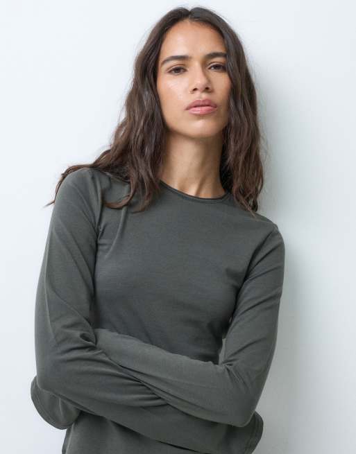 Weekday langærmet top i mørk khaki, 5 af 5