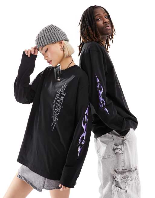 Weekday - Langærmet unisex-T-shirt i sort med grafiske print - Kun hos ASOS