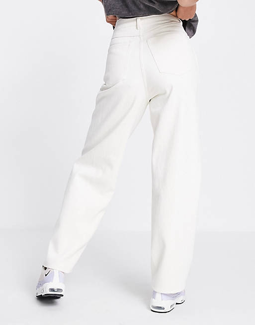  Weekday Lara organic blend cotton wide leg trousers with v front in white 